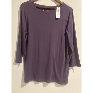 NWT Chico's Top Apparel Women's Purple 3/4 Sleeve 100% Cotton‎ Blouse Large 2
